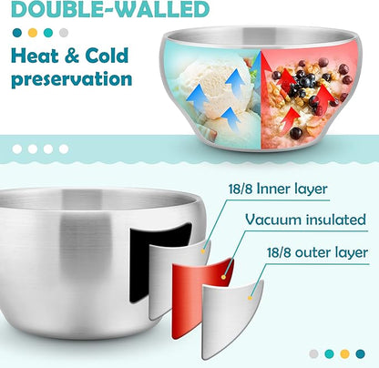 HaWare 6-Piece Kids Bowls, 12oz SUS304 Metal Bowl for Toddler Children, Small Baby Bowls for Feeding/Soup/Snacks, Multipurpose 18/8 Stainless Steel Cereal Bowls, Double Walled, Dishwasher Safe