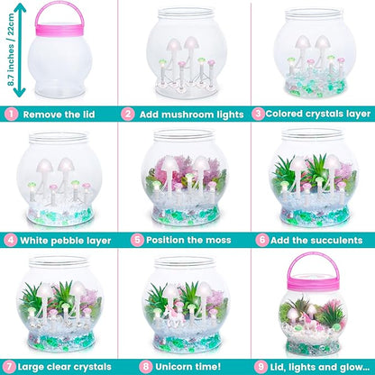 Amitié Lane Light-Up Unicorn Terrarium Kit for Kids - Birthday Gifts for Girls - Creative Unicorn Toys & Craft Kits Presents - Arts & Crafts Fun for Little Girls Age 4 5 6 7, 8-12 Year Old Girl Gift