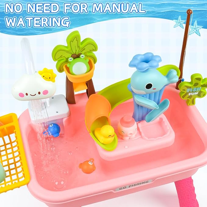 Upgraded Toddler Sand Water Table Toy with Electric Water Pump, for Toddlers 1-3 Kids Sand Water with Faucet/Play Food Accessories/Fishing Toy, Kitchen Play Sink Toys for Girl Boy