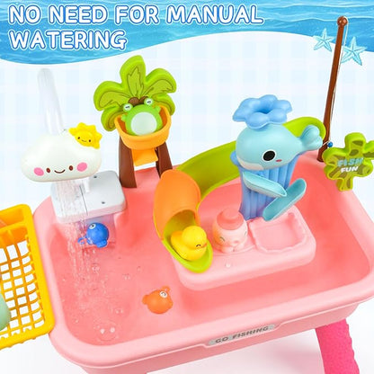 Upgraded Toddler Sand Water Table Toy with Electric Water Pump, for Toddlers 1-3 Kids Sand Water with Faucet/Play Food Accessories/Fishing Toy, Kitchen Play Sink Toys for Girl Boy
