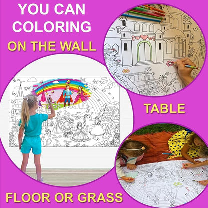 ALEX Art Jumbo Coloring Poster Princess with Markers - Giant Coloring Pages for Kids - Wall Coloring Posters for Kids - Large Coloring Sheets - Super Huge Coloring Poster - Big Coloring XL Floor Size
