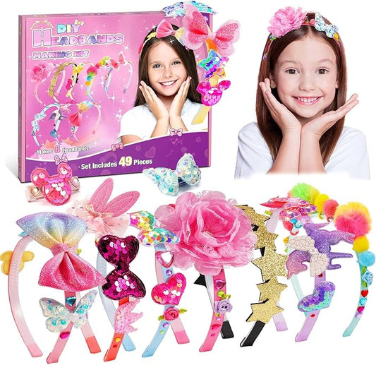 Hair Accessories for Girls-Arts and Crafts Gift for Ages 4-9 Year Old Girl,Great 5 Year Old Girl Gift,Headband Making Kit Gifts for 4 5 6 7+Year Old,Girls Toys Stocking Stuffers for Kids