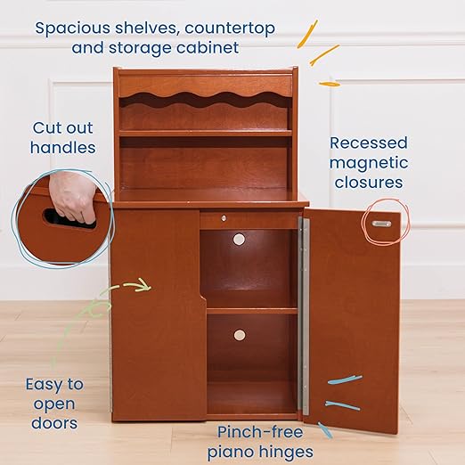 ECR4Kids Play Kitchen Storage Cupboard, Wooden Playset, Dark Walnut