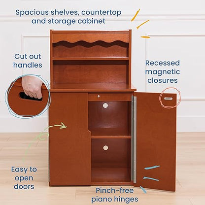 ECR4Kids Play Kitchen Storage Cupboard, Wooden Playset, Dark Walnut