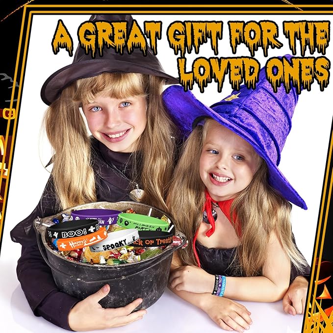 200 Pcs Halloween Rubber Wristbands Halloween Silicone Bracelets Trick or Treat for Kids Halloween Party Favors for Kids Kids' Play Bracelets for Gifts Goodie Bag Fillers, 10 Styles