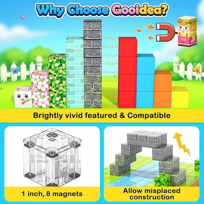 108PCS Magnetic Blocks Kids Magnet Toys, Large 1 inch Building Cubes with Puzzle Panel, Mine Magworld Easter Bunny Garden Building Crafts, Sensory Learning Toys Gift for 3+ Year Old Boys Girls