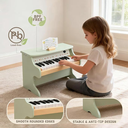 Freniland Wooden Kids Piano, 25 Keys Mini Piano Keyboard for Toddlers, Premium Music Educational Instrument for Boys and Girls Age 3+ (Green)