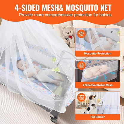 VEVOR Baby Bassinet, Pack and Play Bassinet Fold Portable Baby Bedside Sleeper Crib with Changing Table, Baby Playards Bed with Mosquito Net(Two Wheels)…