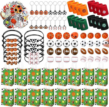 Aoriher 162 Pcs Sport Party Favors, Sport Party Gift Bag Fillers Foam Sports Balls Tattoo Stickers Keychains Sticker Charm Bracelets Sport Wristband Pull Back Cars for Party Supplies