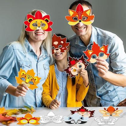 36 Set Fall Thanksgiving Animal Coloring Mask Paper Art Craft Kids Color Your Own Animals Blank DIY Mask Masquerade Birthday Party Dress-Up Decoration Favor School Classroom Activity Game Supplies