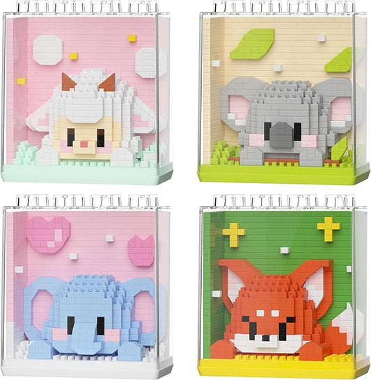 Mini Animals Building Blocks Set,with Pig, Tiger,Panda,Capybara,4Pack Kit Birthday Party Favor Gifts Toys for Ages 8-13 ﻿ (Block Zoo C 1285PCS)