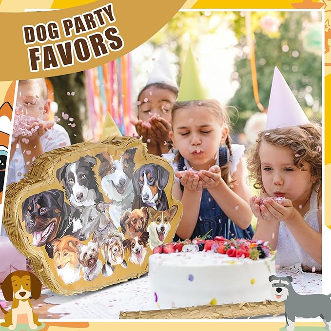 Syhood 52 Pcs Dog Party Favors for Kids Set Dog Piñata for Birthday Party Include Piñata Stick Blindfold Mask Confetti 12 Slap Bracelets 12 Dog Figures Dog 12 Sheets Sticker 12 Straws for Girl Boy