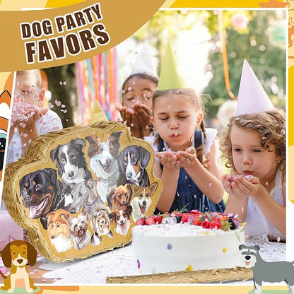 Syhood 52 Pcs Dog Party Favors for Kids Set Dog Piñata for Birthday Party Include Piñata Stick Blindfold Mask Confetti 12 Slap Bracelets 12 Dog Figures Dog 12 Sheets Sticker 12 Straws for Girl Boy