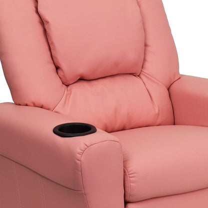Flash Furniture Vana Vinyl Kids Recliner with Cup Holder, Headrest, and Safety Recline, Contemporary Reclining Chair for Kids, Supports up to 90 lbs., Pink