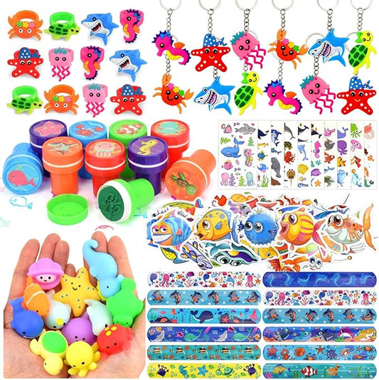 122Pcs Under the Sea Party Favors for Kids, Ocean Sea Party Favors, Cute Sea Animal Themed Party Supplies for Boys Girls, Ocean Themed Gifts Pinata for Birthday Party Classroom Rewards for Kids