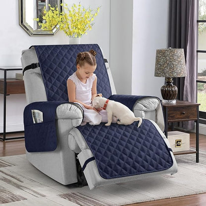TAOCOCO Non-Slip Recliner Chair Cover Sofa Slipcover, Pet Cover for Small Recliner Chair with Elastic Straps, Washable Reclining Chair Cover Recliner Furniture Protector (23'' Small, Dark Blue)