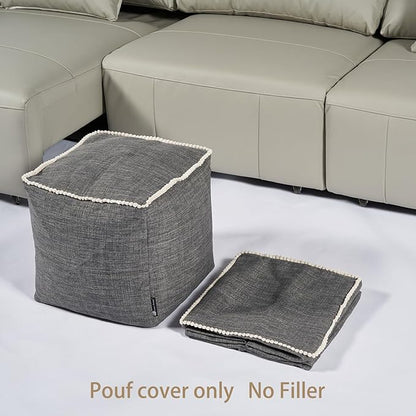 Louis Donné Boho Neutral Decorative Unstuffed Pouf Cover, Poofy Ottomans Foot Rest for Living Room Floor Cushion Footstool Moroccan Tufted for Storage 45x45 Camping (Only Cover) (No Filler)