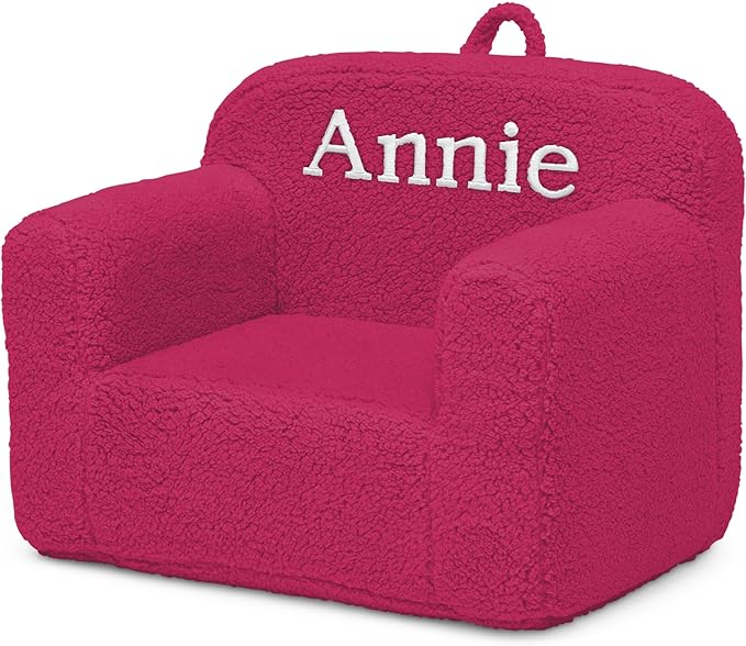 Delta Children Personalized Sherpa Cozee Chair - Customize with Name – Foam Kids Chair for Ages 18 Months and Up, Hot Pink
