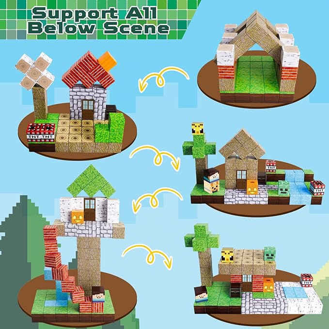 Magnetic Blocks-100PCS Magnetic Building Blocks Magnetic Cube Stacking, Build Forest World Set, STEM Montessori Sensory Toys for Kids Boys Girls Ages 3 4 5 6 7 8 9 10 Easter Birthday Gifts