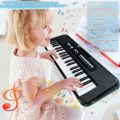 37 Keys Piano for Kids Age 3-6, Kids Piano Keyboard with Microphone Portable Beginners Musical Piano Learning Educational Christmas Birthday Gift Toys for 3 4 5 6 Years Old Girls Boys (Black)