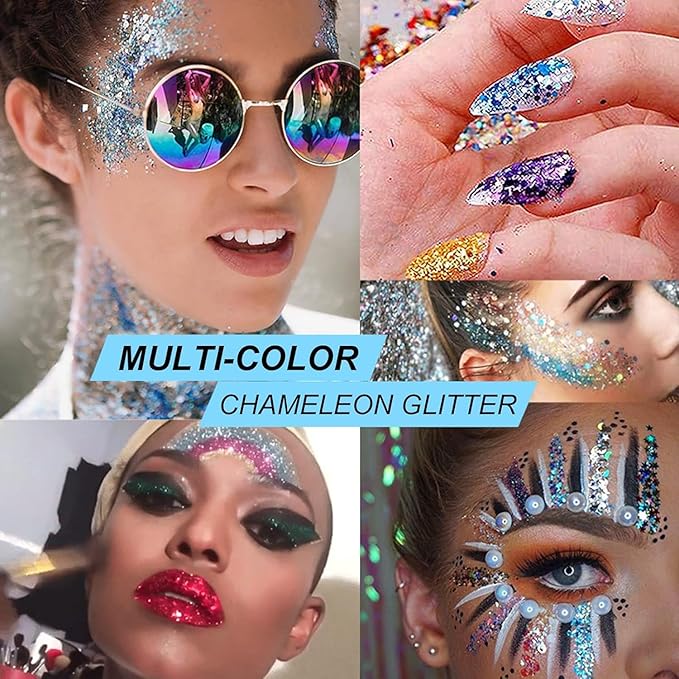 Pure Gold Face Body Eye Rave Glitter Gel, Self-Adhesive Hair Glitter for Women Kids, Holographic Chunky Sparkle Shine Shimmer Makeup for Singer Concert Music Festival Accessories, 1oz
