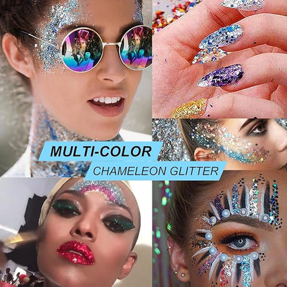 Pure Gold Face Body Eye Rave Glitter Gel, Self-Adhesive Hair Glitter for Women Kids, Holographic Chunky Sparkle Shine Shimmer Makeup for Singer Concert Music Festival Accessories, 1oz