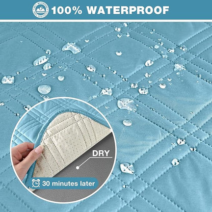 TAOCOCO 100% Waterproof Loveseat Recliner Cover, Non Slip Split Recliner Couch Cover with Elastic Straps, Washable Reclining Sofa Cover Furniture Protector for Kids, Pets(2 Seater, Sky Blue)