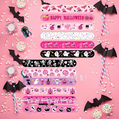 48 PCS Pink Halloween Slap Bracelets Party Favors, Bulk Snap Bracelet Party Favors Supplies for kids&teens Gifts Teacher Classroom School Prizes