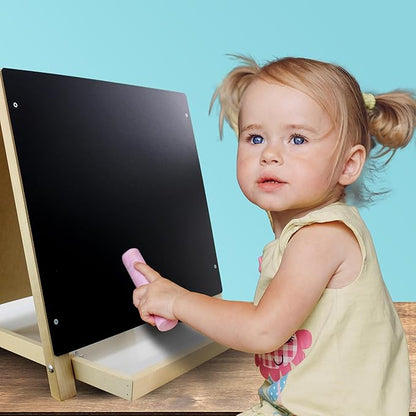 Flipside Products Tabletop Small Black Chalkboard/Dry Erase Easel, Group Activities, Easel for Kids, Double-Sided