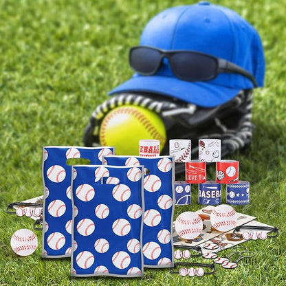 295 Pieces Baseball Party Favors Supplies Set Bulk Mini Baseballs Slap Bracelet Tattoo Sticker Keychain Adjustable Bracelet Goodie Bag Fillers for Sports Baseball Party Gifts Bags (Baseball)