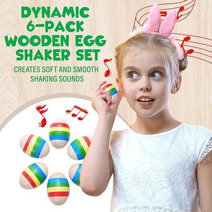 IPIDIPI TOYS Egg Shakers Maracas for Kids – Colorful Wooden Musical Percussion Instruments for Toddlers, Baby Shakers -Easter Basket Fillers, Stocking Stuffers, Party Favors & Educational Play–6 Pack