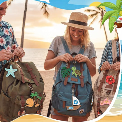 Saypacck 24 Pcs Summer Hawaiian Party Favors Wooden Craft Kits Hawaiian Tropical Ocean Theme Painting Wooden with Bag Color Your Own Palm Leaf Flower Luau Birthday Supplies