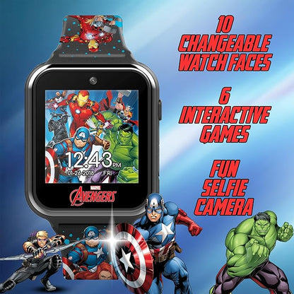 Accutime Kids Marvel Avengers Black Educational Touchscreen Smart Watch Toy for Girls, Boys, Toddlers - Selfie Cam, Learning Games, Alarm, Calculator, Pedometer and more (Model: AVG4597AZ)