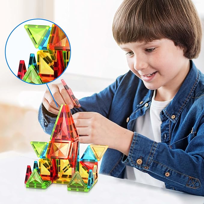 PicassoTiles Magnet Tile Building Blocks Mini Diamond Series Magnetized Toy Travel Size Compact Portable Magnetic Construction Block STEM Sensory Toy Early Education Learning Kids Ages 3+ PTM36
