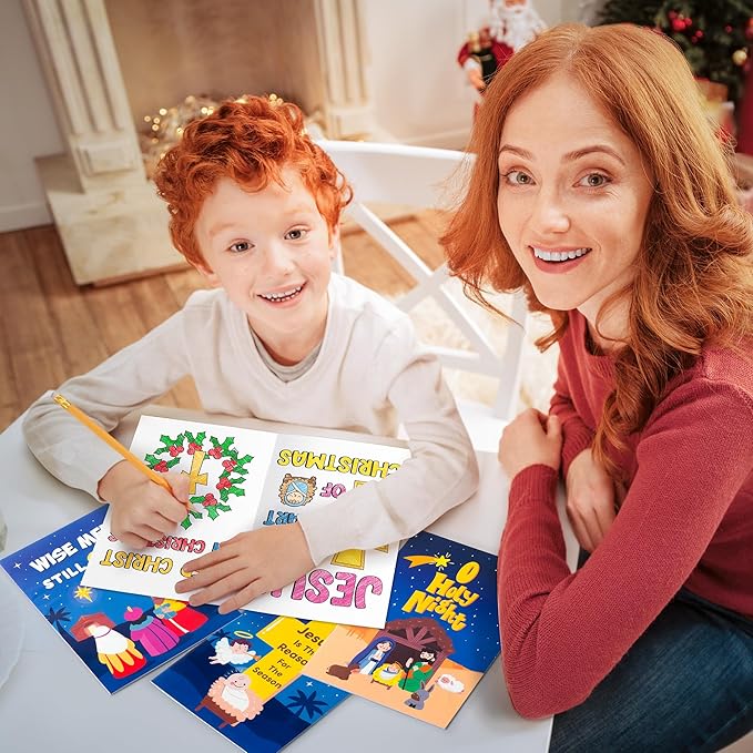 24Pcs Nativity Christmas Coloring Books - Christian Theme DIY Color-in Pages Booklet Bulk Drawing Bible Savior Religious Activity Supplies for School Classroom Rewards Holiday Gift for Kids