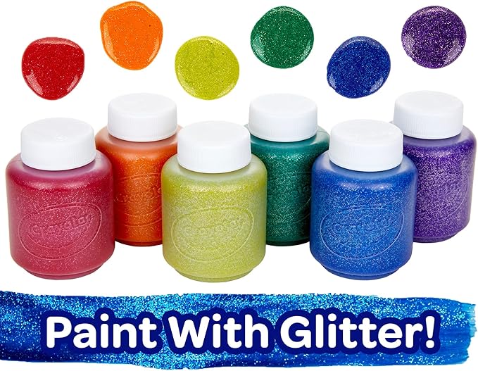 Crayola Washable Glitter Paint Great for Classroom Projects, 6 Count