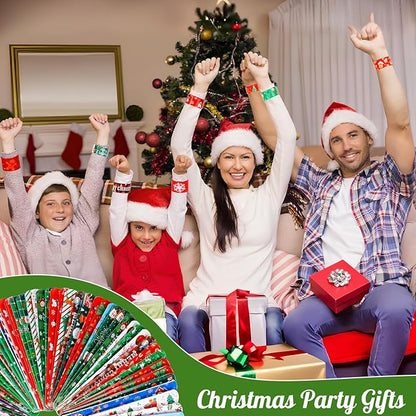 LUYI 60 PCS Christmas Slap Bracelets, Christmas Party Favors Toys for Kids Xmas Slap Wristbands Snap Bracelets Bulk for Christmas Stocking Stuffers Decoration Gifts Bag Filler