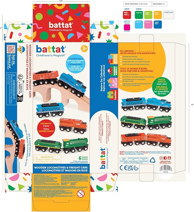 Battat – Classic Trains – 6Pc Wooden Railroad Set – Magnetic Toy Trains – Train Engines & Cars – 3 Years + – Wooden Locomotives & Freight Cars