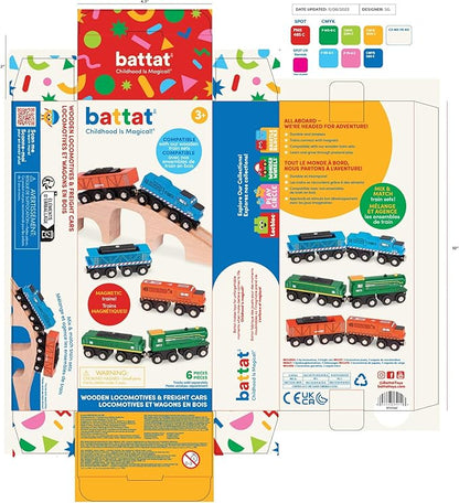 Battat – Classic Trains – 6Pc Wooden Railroad Set – Magnetic Toy Trains – Train Engines & Cars – 3 Years + – Wooden Locomotives & Freight Cars