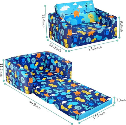 MallBest Kids Sofas Children's Sofa Bed Baby's Upholstered Couch Sleepover Chair Flipout Open Recliner（Blue）