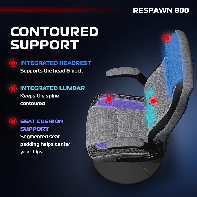 RESPAWN 800 Gaming Chair Floor, Swivel Rocker Gaming Chair, High Back Ergonomic Floor Gaming Chair for Kids and Adults, Gaming Recliner, Floor Rocker Chair with Armrests - Grey Fabric