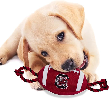 Pets First NCAA South Carolina Gamecocks Football Dog Toy, Tough Quality Nylon Materials, Strong Pull Ropes, Inner Squeaker, Collegiate Team Color