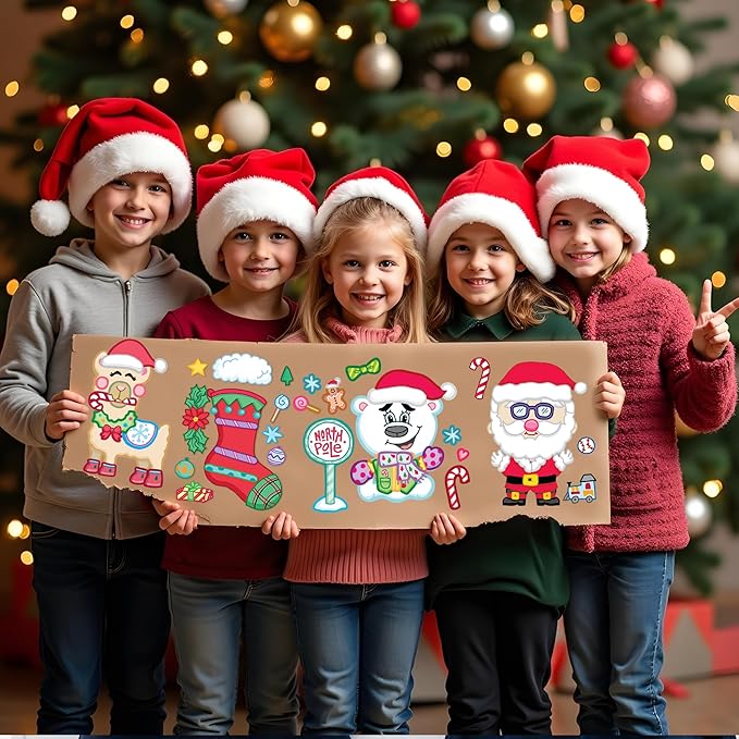 JOYIN 48 Pcs Christmas Make-a-face Sticker Sheets Make Your Own Characters Sticker with Full Body Design Santa Santa, Gingerbread, Snowman, Reindeer and Elf Kids Party Favor Supplies Xmas Craft