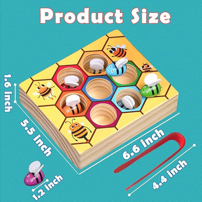 Toddler Fine Motor Skill Toy, Bee to Hive Matching Game, Montessori Wooden Color Sorting Matching Toy, Preschool Educational Learning Toys Gift for Toddler 3 Years Old
