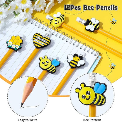 Winrayk 146Pcs Bee Party Favors Birthday Supplies Bee Gift Bag with Cards & Clips Pencil Mini Bubble Wand Honeycomb Silicone Bracelet Keychain Sticker Honey Bee Themed Party Favors Goodie Bag Stuffers