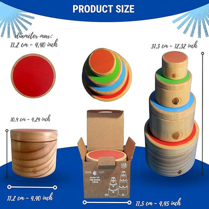 Montessori Wooden Stacking Boxes with Lids – Educational Toy for Toddlers – Fine Motor Skills & Sensory Development – Natural Wood Design – Cylindrical Stacking Set