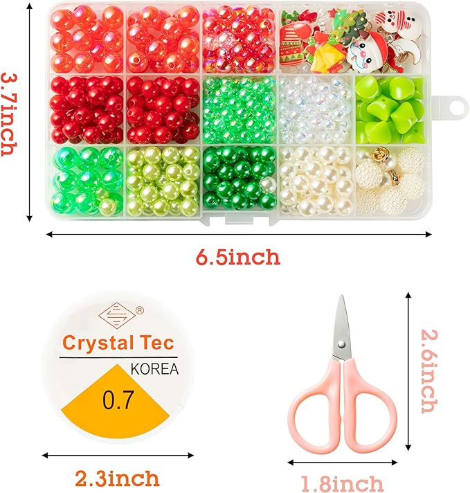 OSNIE Red Green DIY Bead Jewelry Making Kit - Santa Claus Snowman Penguin Christmas Trees Reindeer Stocking Snowflake Bell Charm Bead for Kids Bracelets Necklaces Craft Material Beading Kit 400Pcs+