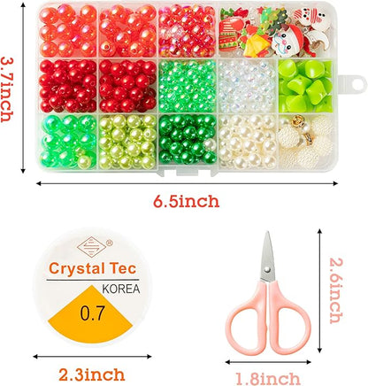 OSNIE Red Green DIY Bead Jewelry Making Kit - Santa Claus Snowman Penguin Christmas Trees Reindeer Stocking Snowflake Bell Charm Bead for Kids Bracelets Necklaces Craft Material Beading Kit 400Pcs+