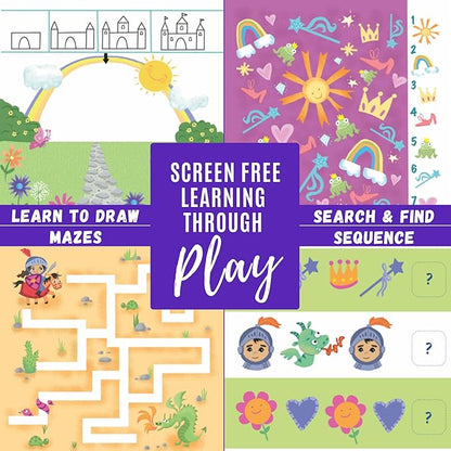 Kids Travel Educational Activity Book with Washable Markers - Car and Airplane Activities, Learning Toys for Toddlers- Search and Find, Reusable Stickers for Ages 4, 5, 6 (Princess)