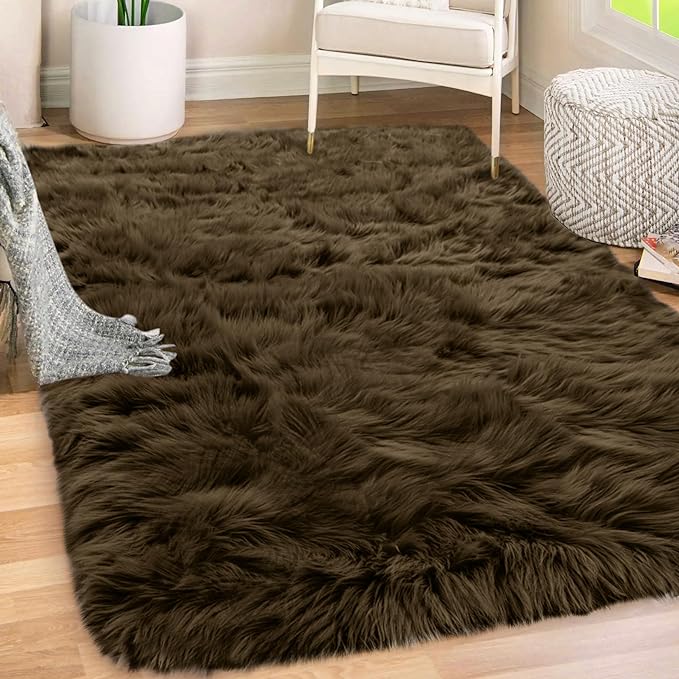 Gorilla Grip Fluffy Faux Fur Rug, Machine Washable Soft Furry Area Rugs, Rubber Backing, Plush Floor Carpets for Baby Nursery, Bedroom, Living Room Shag Carpet, Luxury Home Decor, 2x8 Runner, Brown
